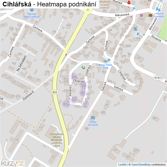Mapa Cihlářská - Firmy v ulici.