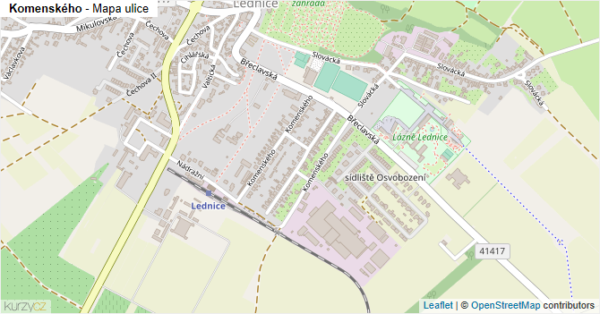Komenského - mapa ulice