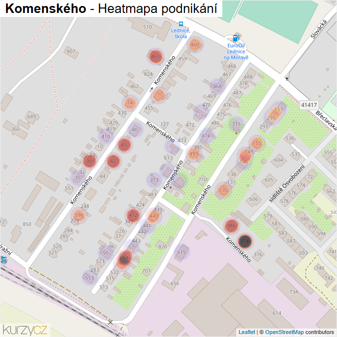 Mapa Komenského - Firmy v ulici.