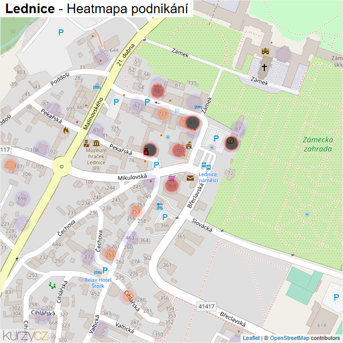 Mapa Lednice - Firmy v části obce.