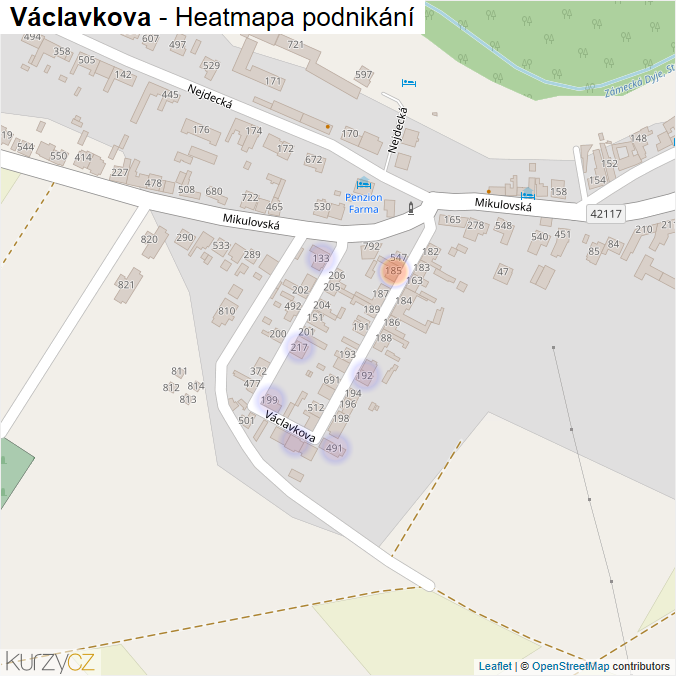 Mapa Václavkova - Firmy v ulici.