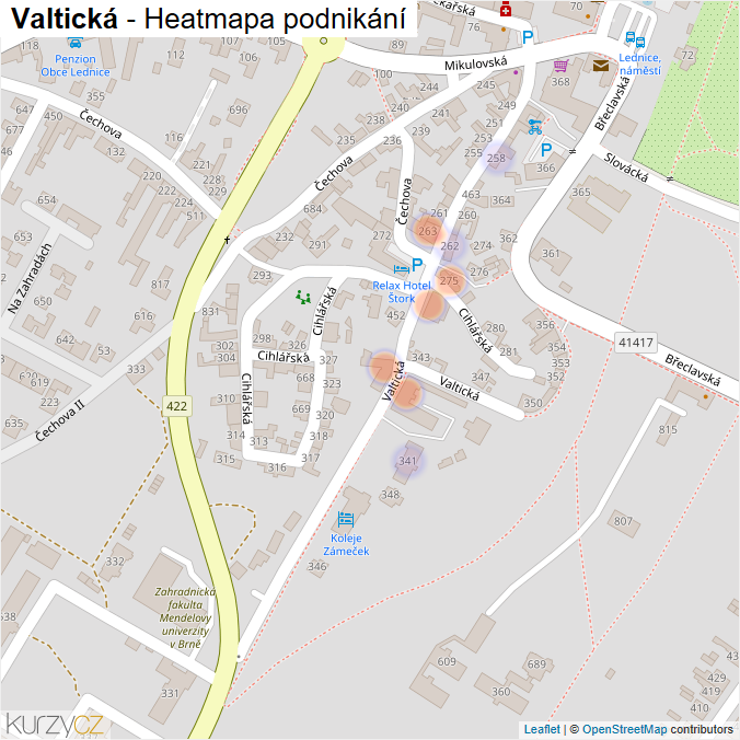 Mapa Valtická - Firmy v ulici.