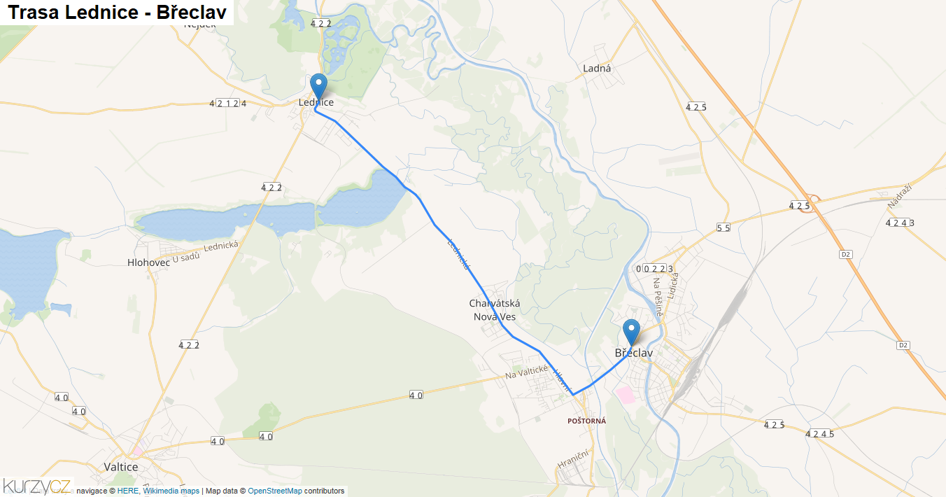 Lednice-Břeclav, mapa trasy