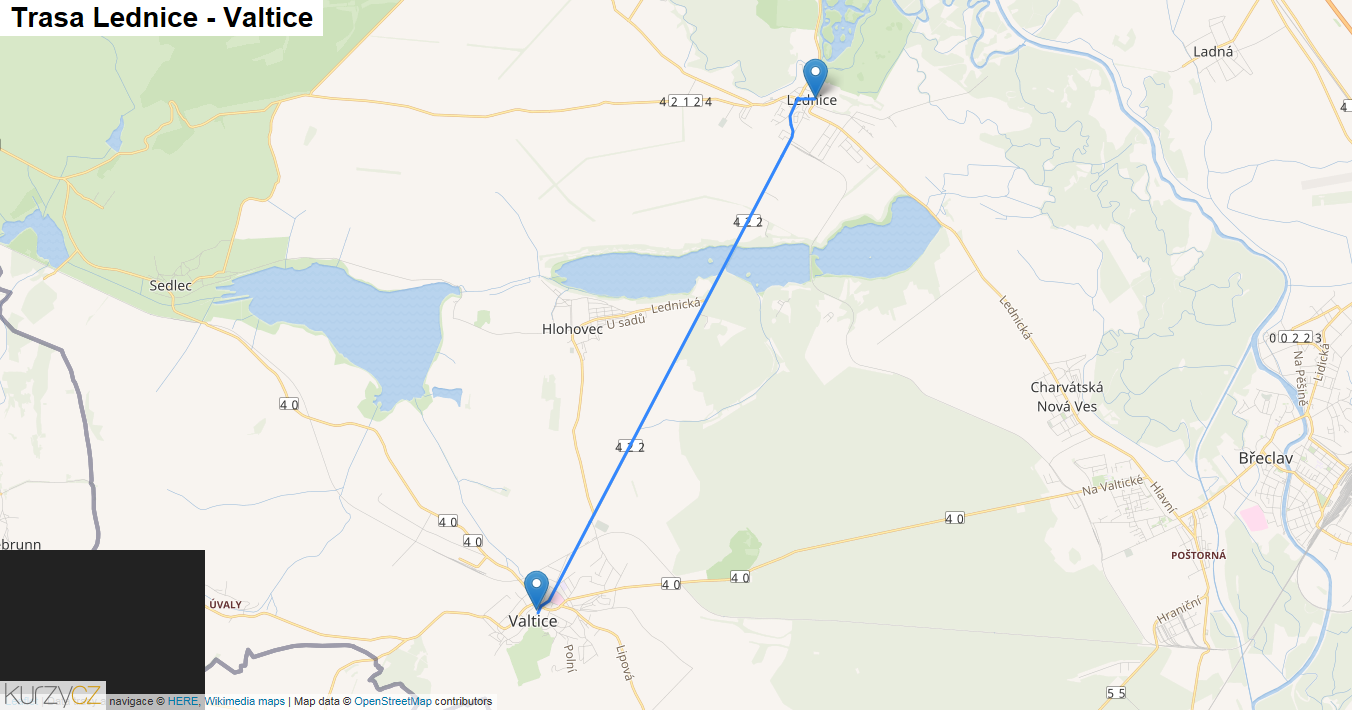 Lednice-Valtice, mapa trasy