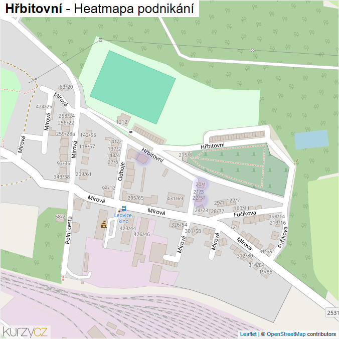 Mapa Hřbitovní - Firmy v ulici.