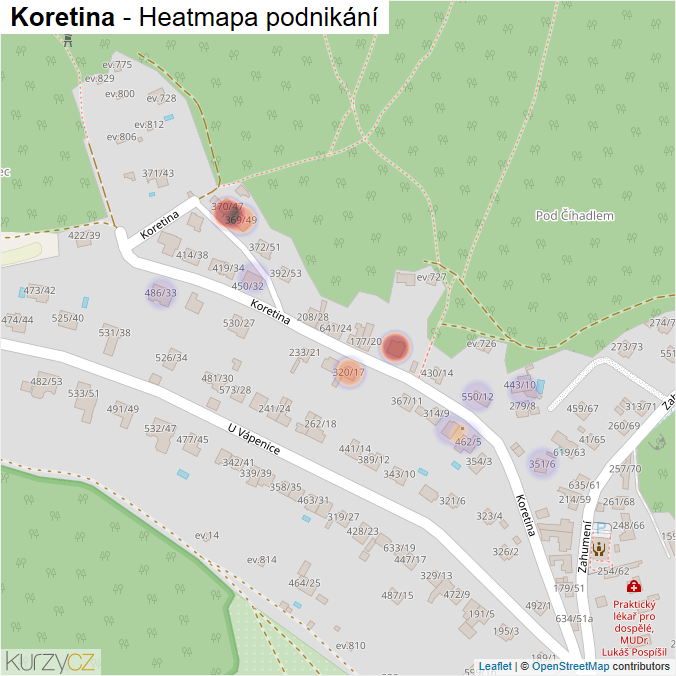 Mapa Koretina - Firmy v ulici.