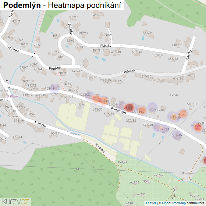 Mapa Podemlýn - Firmy v ulici.