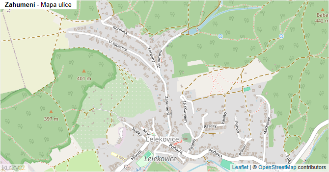 Zahumení - mapa ulice