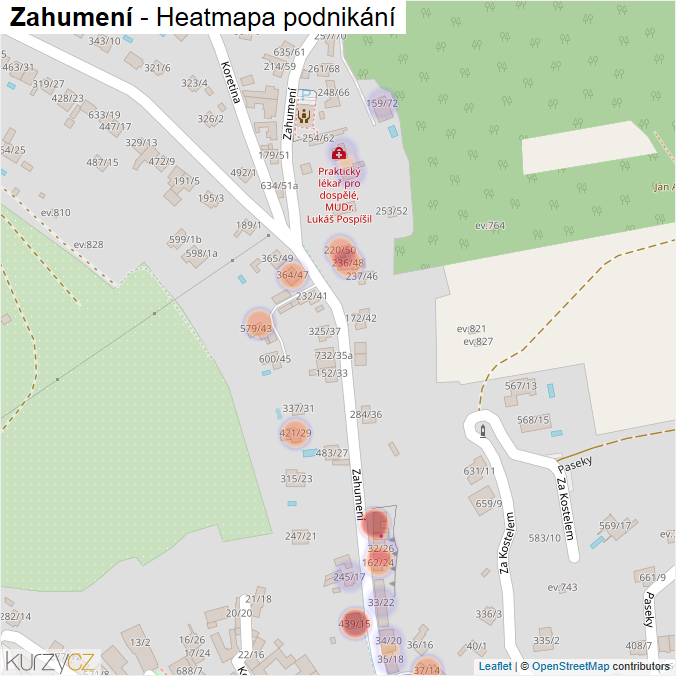 Mapa Zahumení - Firmy v ulici.