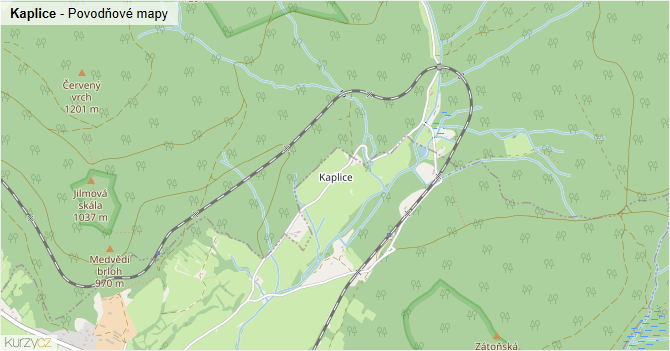 Kaplice - záplavové mapy stoleté vody