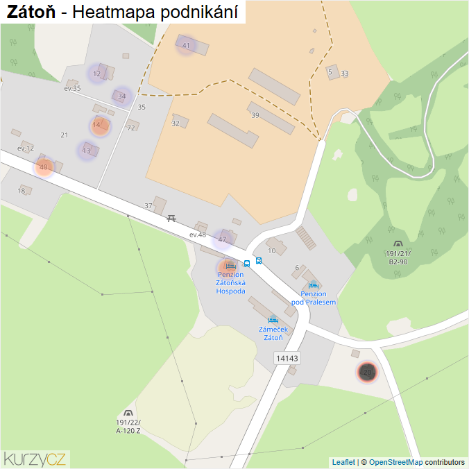 Mapa Zátoň - Firmy v části obce.