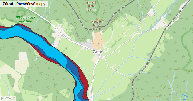 Zátoň - záplavové mapy stoleté vody