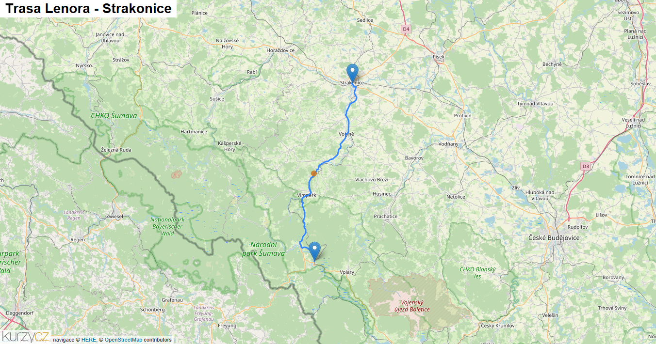 Lenora-Strakonice, mapa trasy
