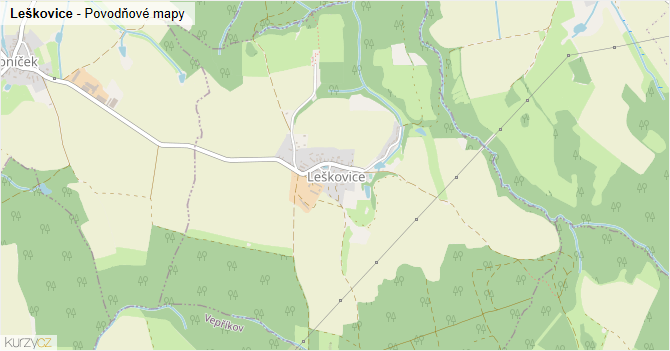 Leškovice - záplavové mapy stoleté vody
