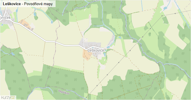 Leškovice - záplavové mapy stoleté vody