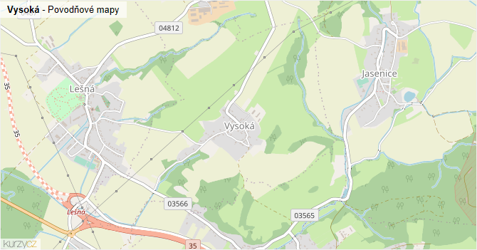 Vysoká - záplavové mapy stoleté vody