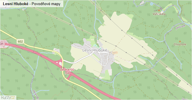 Lesní Hluboké - záplavové mapy stoleté vody