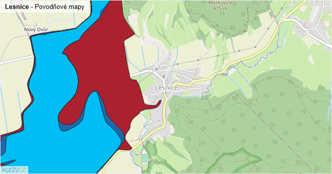 Lesnice - záplavové mapy stoleté vody
