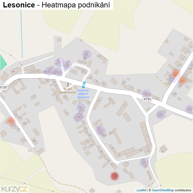 Mapa Lesonice - Firmy v části obce.