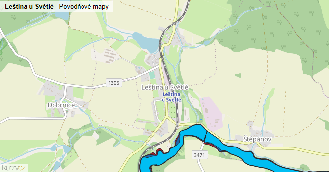 Leština u Světlé - záplavové mapy stoleté vody
