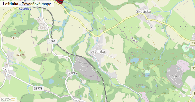 Leštinka - záplavové mapy stoleté vody