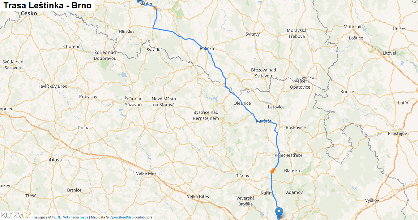 Leštinka-Brno, mapa trasy
