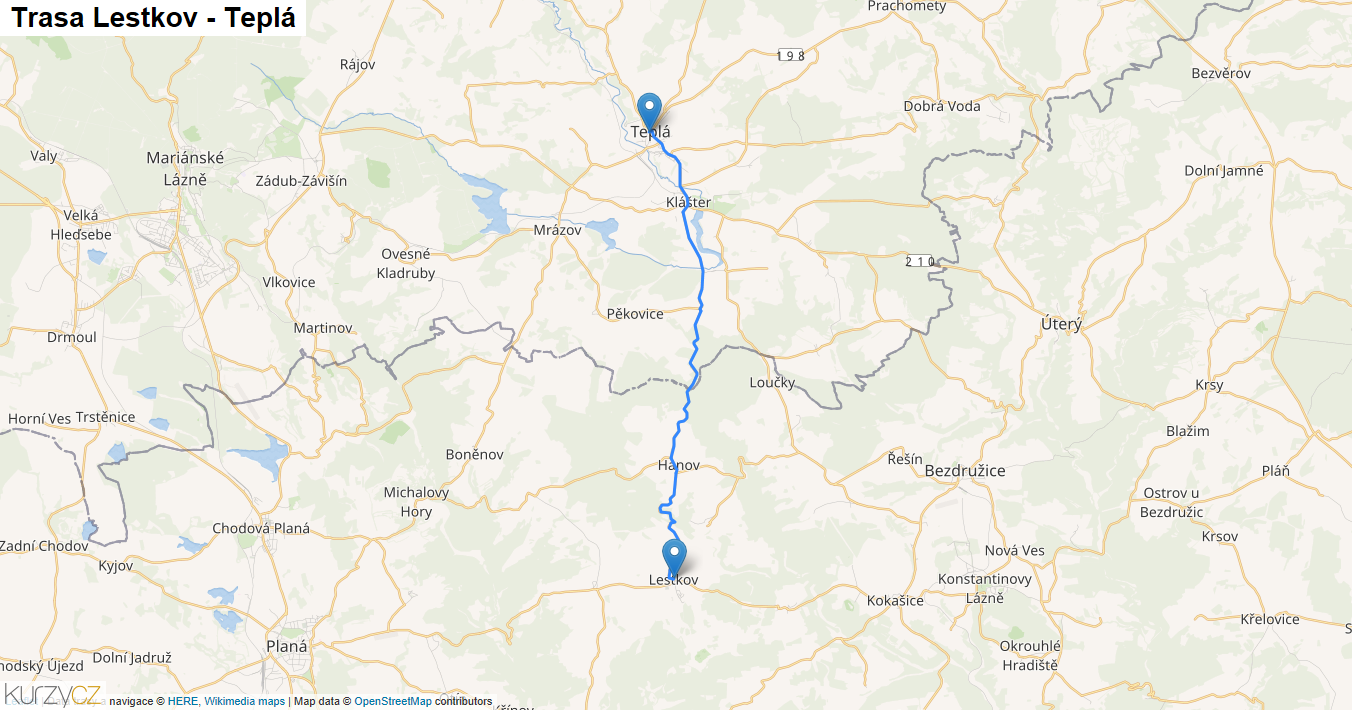 Lestkov-Teplá, mapa trasy