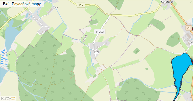 Bzí - záplavové mapy stoleté vody