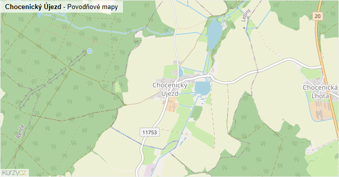 Chocenický Újezd - záplavové mapy stoleté vody