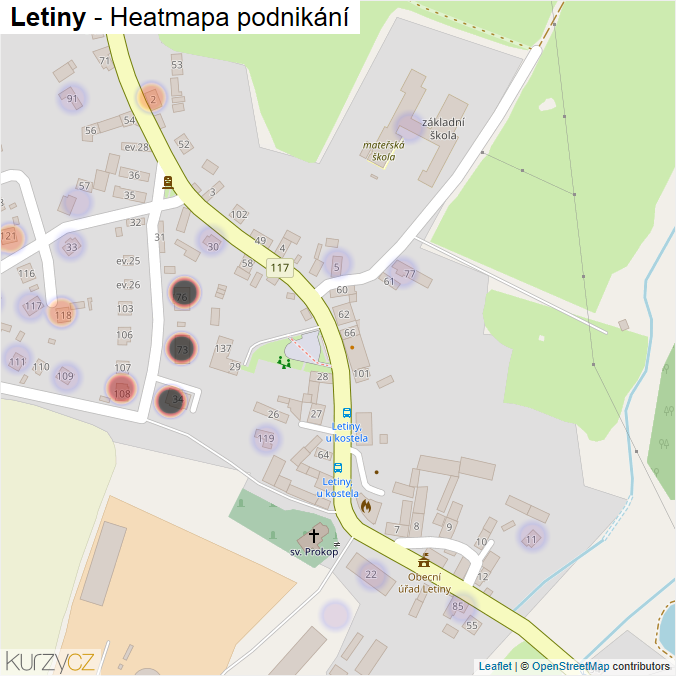 Mapa Letiny - Firmy v části obce.