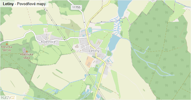 Letiny - záplavové mapy stoleté vody