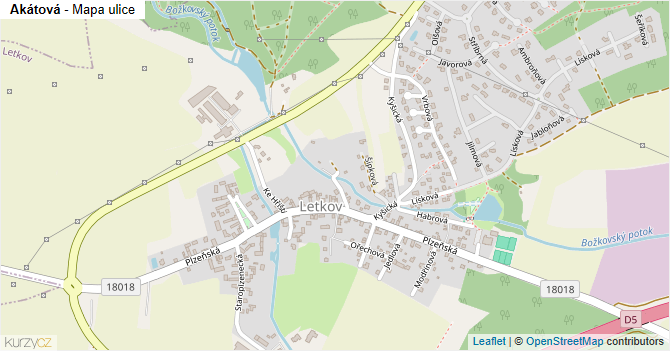 Akátová - mapa ulice