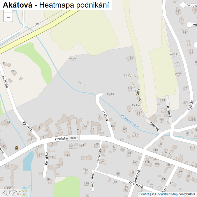 Mapa Akátová - Firmy v ulici.