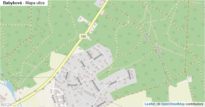 Babyková - mapa ulice