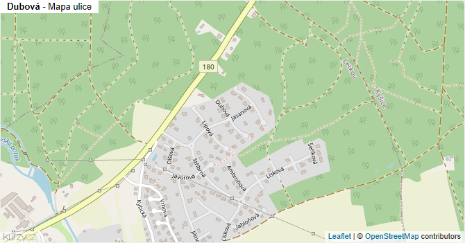 Dubová - mapa ulice