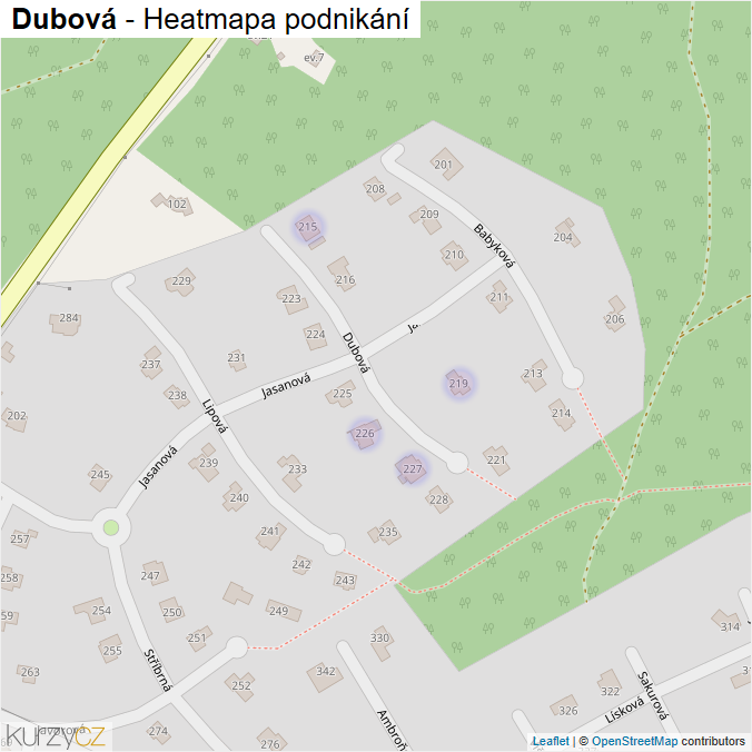 Mapa Dubová - Firmy v ulici.