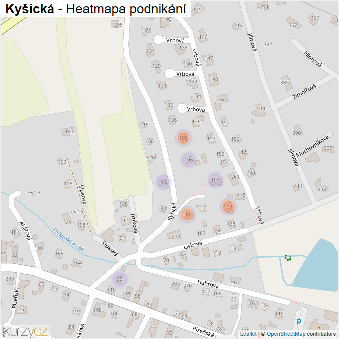 Mapa Kyšická - Firmy v ulici.