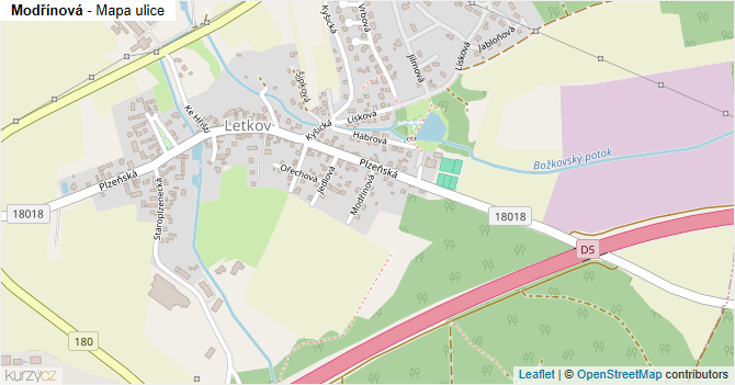 Modřínová - mapa ulice