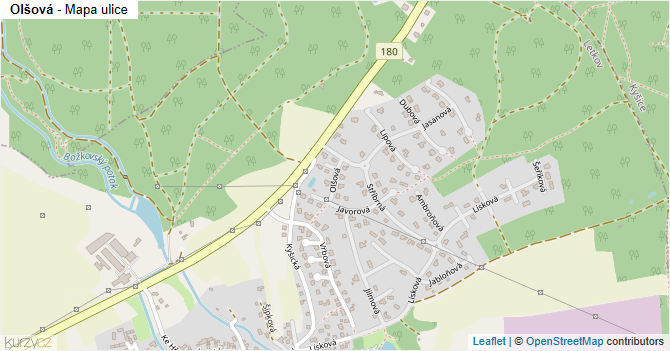 Olšová - mapa ulice