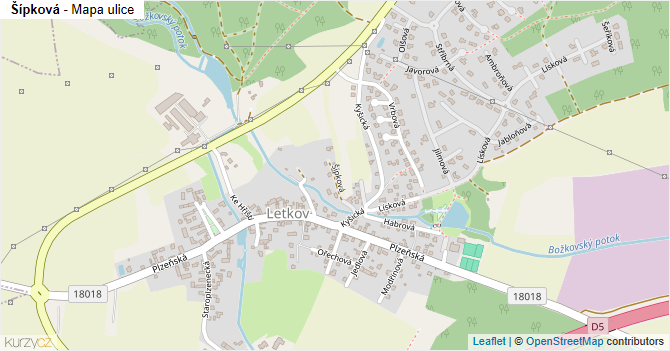 Šípková - mapa ulice