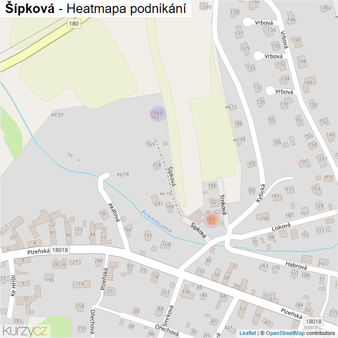 Mapa Šípková - Firmy v ulici.