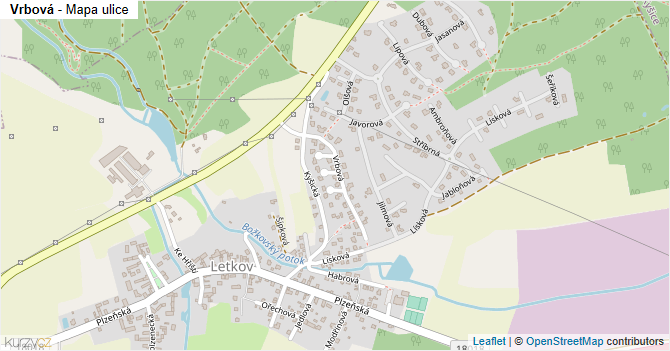 Vrbová - mapa ulice