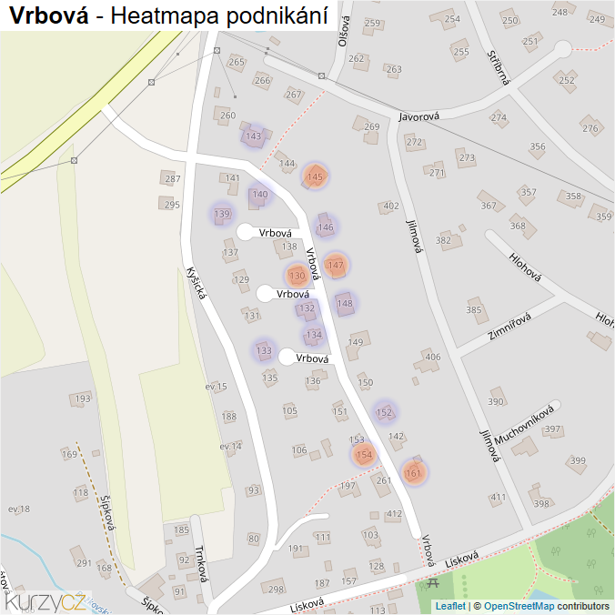 Mapa Vrbová - Firmy v ulici.