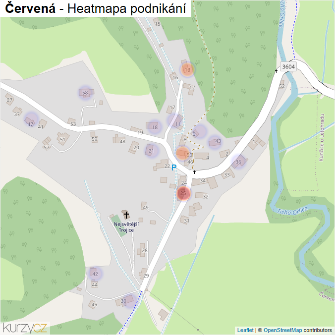 Mapa Červená - Firmy v části obce.