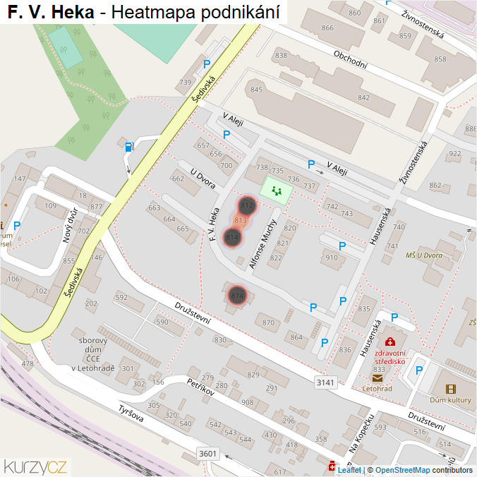 Mapa F. V. Heka - Firmy v ulici.