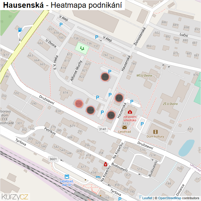Mapa Hausenská - Firmy v ulici.