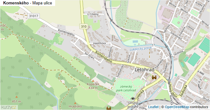 Komenského - mapa ulice