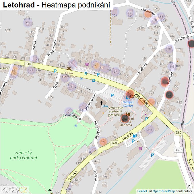 Mapa Letohrad - Firmy v části obce.