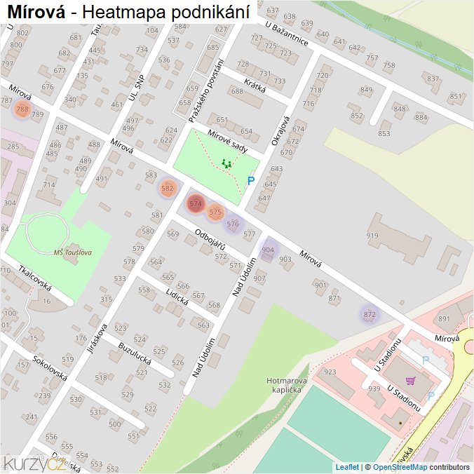Mapa Mírová - Firmy v ulici.
