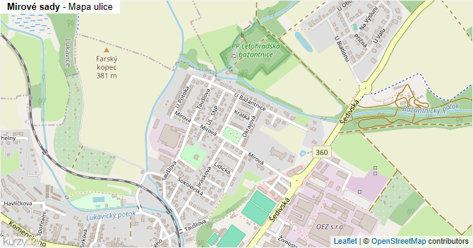 Mírové sady - mapa ulice